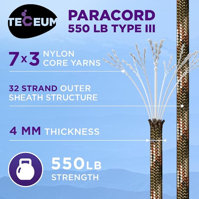 TECEUM Reflective Paracord Rope 1000 – 1000ft/200ft/100ft/50ft – 40+ Colors – Glow in The Dark – para Cord – Utility Rope for Survival, Hunting & Camping Gear – Nylon String, Camping Rope, Tent Cord