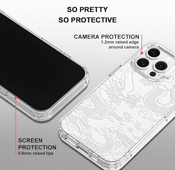 MOSNOVO Case for iPhone 14 Pro Max, [Buffertech 6.6ft Military-Grade Drop Protection] [Anti Peel Off Tech] Clear TPU Bumper Phone Case Cover Design - White Dragon