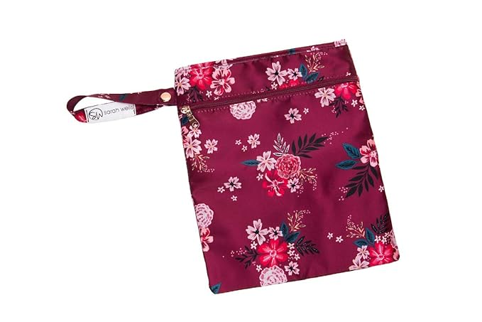 Sarah Wells Pumparoo Wet Dry Bag for Breast Pump Parts – Compact Organizer with Waterproof Pocket, Staging Mat & Fridge Hack – Machine Washable Pumping Accessory (Berry Bloom)