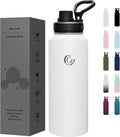Sports Water Bottle 40oz, Insulated Water Bottle with Handle,Stainless Steel,Simple Modern,Suitable for Travel, School, Boy, Girl(White)