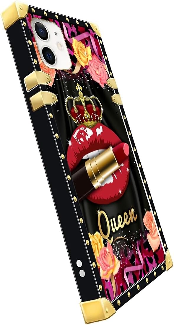 Compatible with iPhone 11 Case, Queen Lip Crown Leopard Print Luxury Golden Decoration for Girl Women Soft TPU Shockproof Protective Hard PC Back for iPhone 11