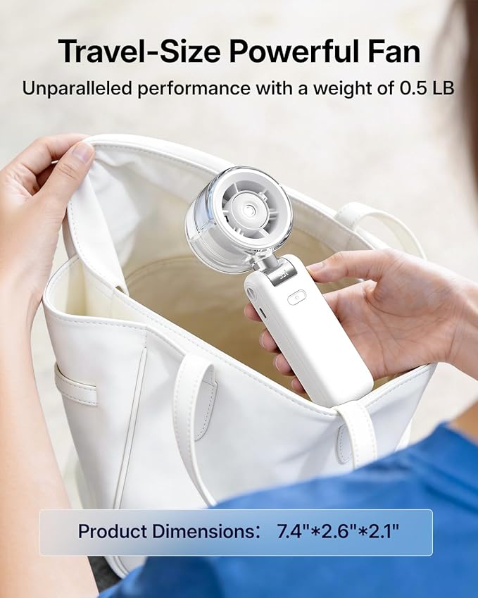 Misting Fan Portable - Handheld Turbo Fan with Mist, Spray Water Mister Fans, 4000mAh Rechargeable, 5-Speeds, Personal Gifts for Women Beach Travel Outdoor - White