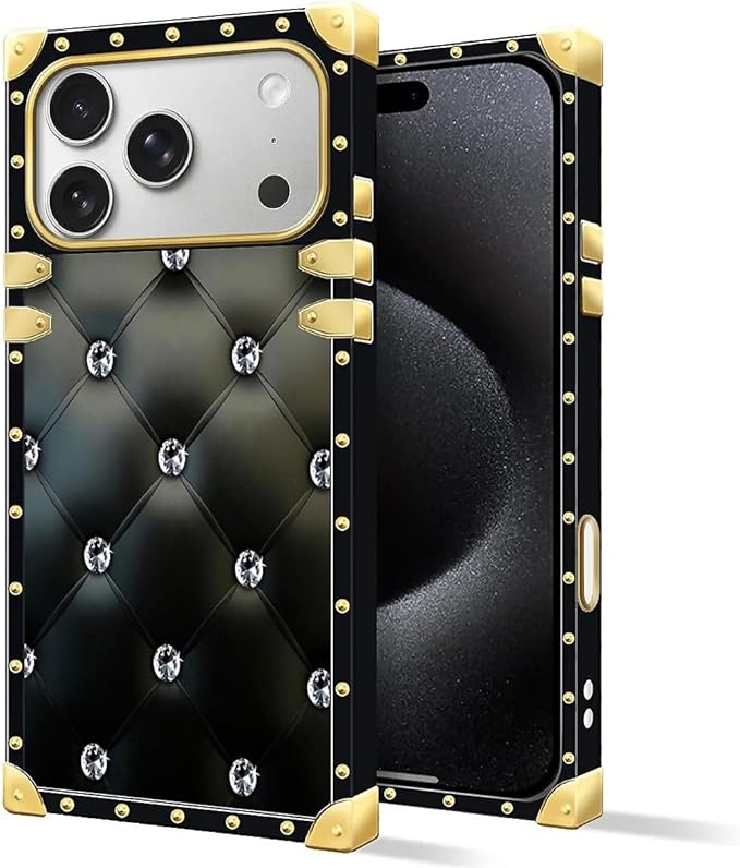 for iPhone 17 Pro Case Luxury Golden Decoration for Girl Women Soft TPU Shockproof Protective Hard PC Back for iPhone 17 Pro Crazy Pattern Shiny Black Sofa Crystal