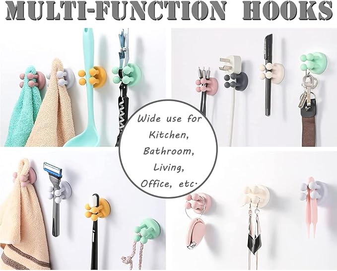 Silicone Toothbrush Holders - 6 Pcs Razor Hooks Adhesive Wall Mounted for Hanging Towel Key Plug Cable, Utility Decor Stick to Dorm Room Essentials Function for Kitchen Bathroom Home Office
