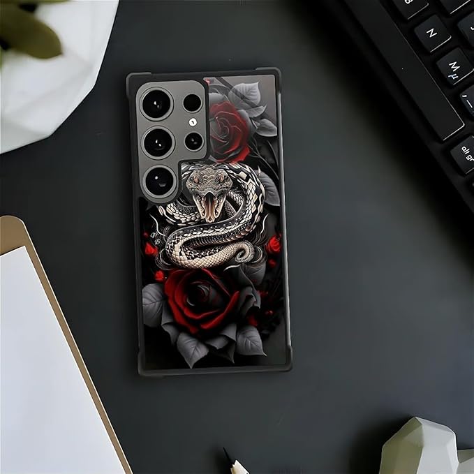 for Samsung Galaxy S24 Ultra Case, Entwined Rose Snake Pattern Graphic Design Girl Boy Soft Silicone Hard Acrylic Shock Protection for Samsung Galaxy S24 Ultra