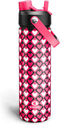 ENCOOL Valentine's Day Insulated Water Bottle with Straw Stainless Steel Water Bottle, Leak-Proof, BPA-Free, Keeps Cold for 24 Hours for Sports, Travel, School (26 oz, Bold Hearts Mono x Red)