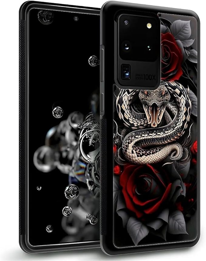 for Samsung Galaxy S20 Ultra Case, Entwined Rose Snake Pattern Graphic Design Girl Boy Soft Silicone Hard Acrylic Shock Protection for Samsung Galaxy S20 Ultra