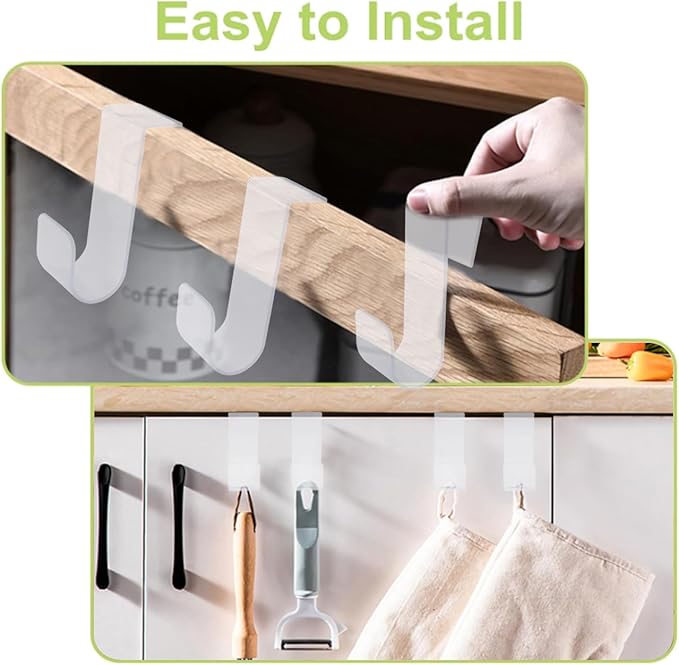 10PCS Over Cabinet Door Hooks Plastic Over The Door Single Hooks Space-Saving Hanger Extender Clips Multi-Purpose Hooks for Kitchen Bathroom Bedroom (Transparent)