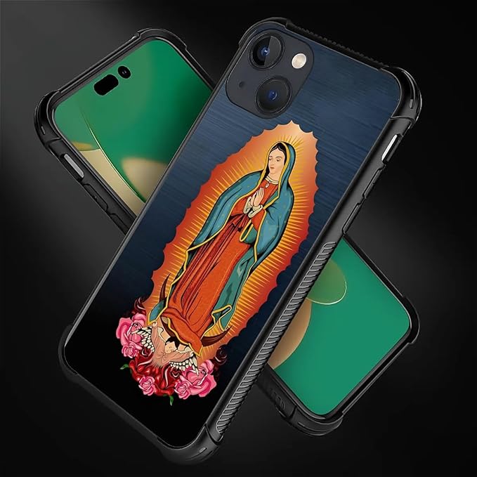 for iPhone 13 Case, Red Virgen Guadalupe Pattern Graphic Design Girl Boy Soft Silicone Hard Acrylic Shock Protection for iPhone 13