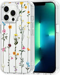 MOSNOVO Case for iPhone 13 Pro, [Buffertech 6.6ft Military-Grade Drop Protection] [Anti Peel Off Tech] Clear TPU Bumper Phone Case Cover Design - Wildflowers