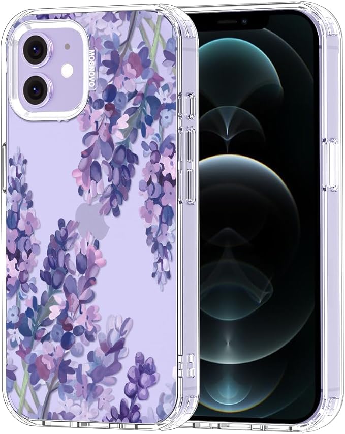 MOSNOVO Case for iPhone 12 & iPhone 12 Pro, [Buffertech 6.6ft Military-Grade Drop Protection] [Anti Peel Off Tech] Clear TPU Bumper Phone Case Cover Design - Lavender