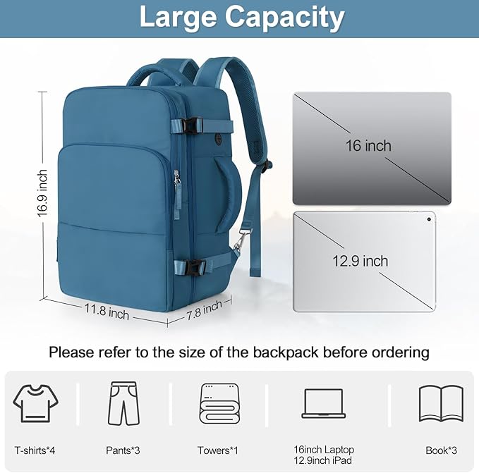 Sinaliy Travel laptop Backpack for Men Women, Personal Item Size Flight Approved, 16 Inch Laptop Bag with Multi-Pockets, College Computer Bag, Waterproof Carry On Backpack Casual Daypack Backpack