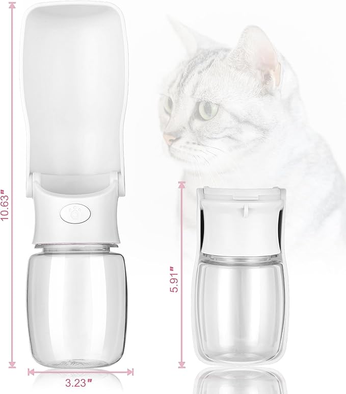 Portable Dog Water Bottle, Foldable Dog Water Bottle Leak Proof Dispenser for Puppy Small Medium Large Dogs, Pet Drink Cup for Walking Hiking Traveling(White,12oz)