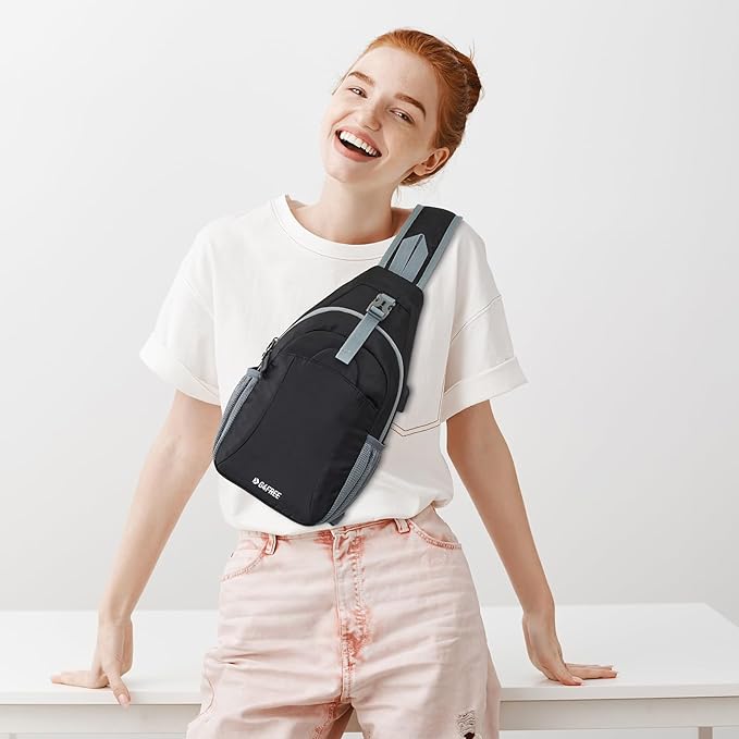 G4Free Sling Bag RFID Crossbody Sling Backpack with USB Charging Port, Travel Hiking Daypack Shoulder Chest Bag for Women Men(Black)