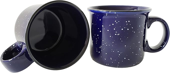 14oz Ceramic Campfire Coffee Mug (Set of 4), Blue with Speckled Finish - Durable Thick Walled Camping Style Cup for Outdoors or Home