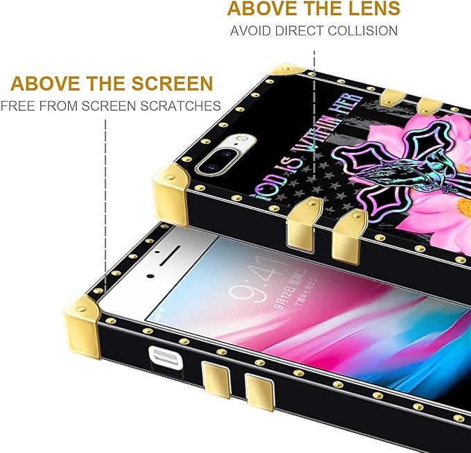 Compatible with iPhone 8 7 SE Case, Praying Cross Hands Luxury Golden Decoration for Girl Women Soft TPU Shockproof Protective Hard PC Back for iPhone 8 7 SE