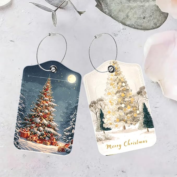 2 Pack Christmas Tree Luggage Tags for Suitcases, Festive Evergreen Travel ID Tags with Privacy Cover, PU Leather Bag Identifiers, Spring & Summer Vacation Essentials, Mother's Day