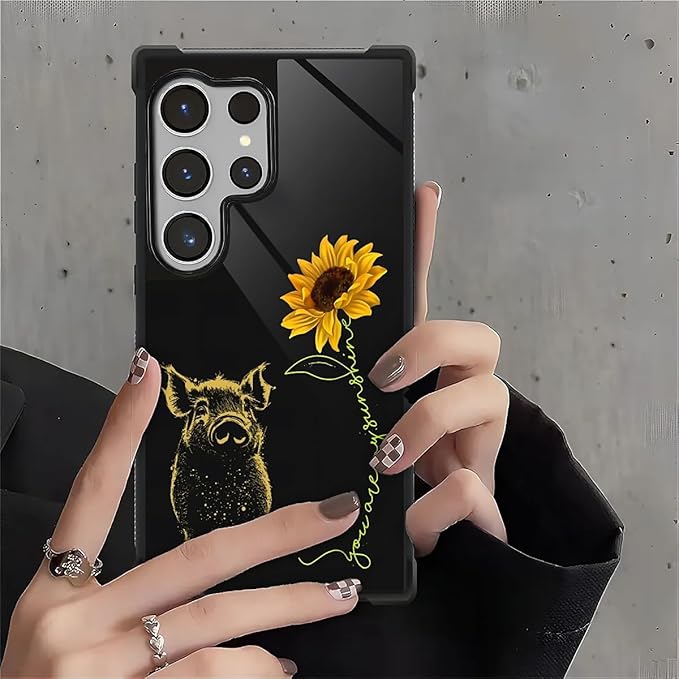 for Samsung Galaxy S26 Ultra Case,Graphic Design for Girl Boy Soft Silicone Hard Acrylic Shock Protection Designed for Samsung Galaxy S26 Ultra Pig Sunflower Yellow Sunshine Pattern