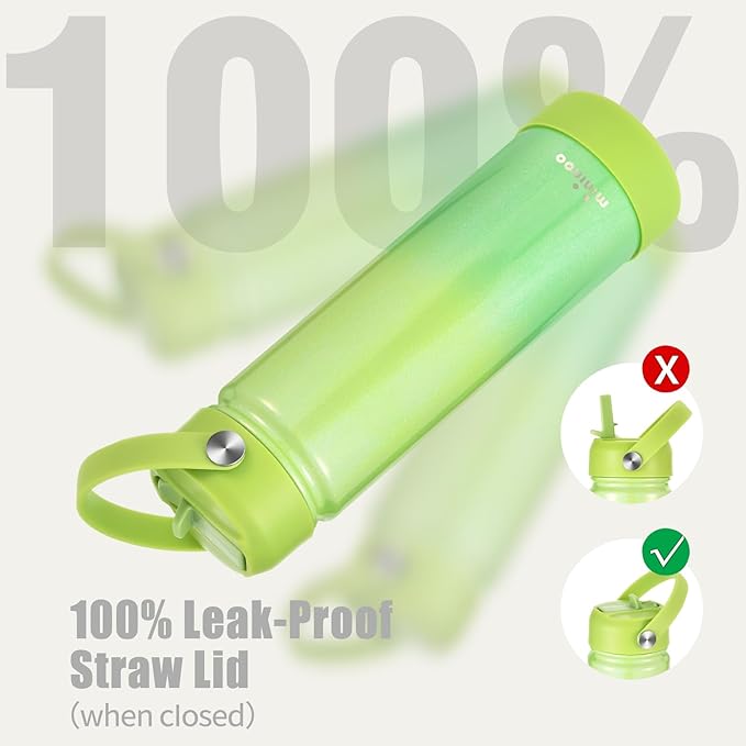 Insulated Stainless Steel Water Bottle with Straw, Ceramic-Lined, BPA-Free & Leak-Proof, 24 oz, Neon Dew
