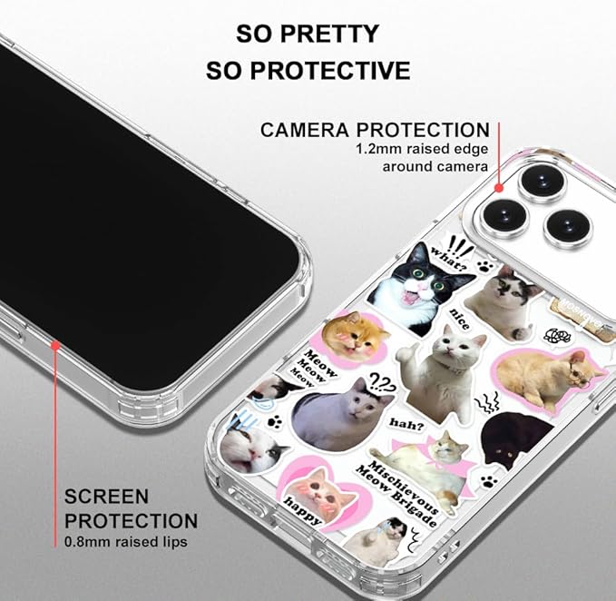 MOSNOVO for iPhone 17 Pro Max Case | Military Grade 6.6ft Drop Tested | Camera Control | Clear with The Cat Brigade Design