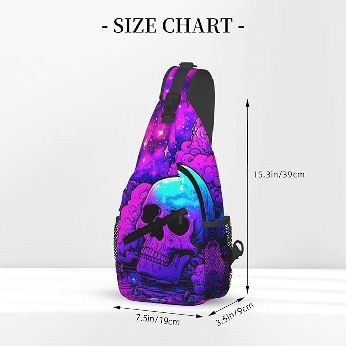 Trippy Skull Sling Bag Crossbody Travel Hiking Chest Backpack Shoulder Daypack For Women Men