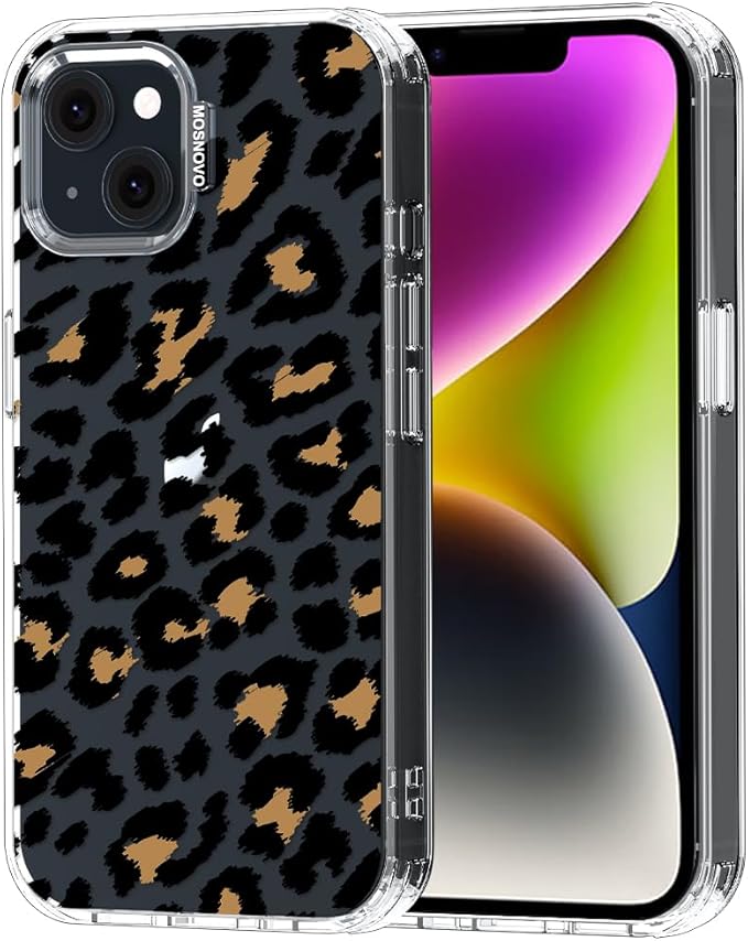 MOSNOVO for iPhone 13/14 Case | Military Grade 6.6ft Drop Tested | Clear with Leopard Print Design