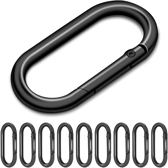 10Pack Oval Large Carabiner Clip, Metal Spring Carabiner Clips for Paracord Keychain Lanyard, Car Key Rings, Dog Tag Clip, Pets Collar Buckles, Purse Keychain Replacement (Gun Black)