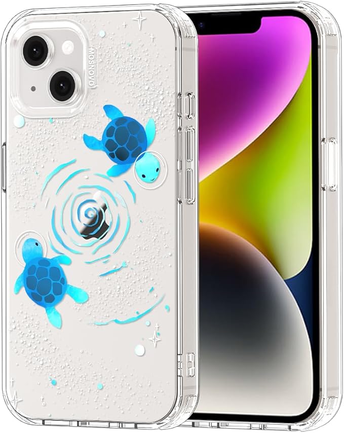 MOSNOVO for iPhone 13/14 Case | Military Grade 6.6ft Drop Tested | Clear with Space Turtle Design