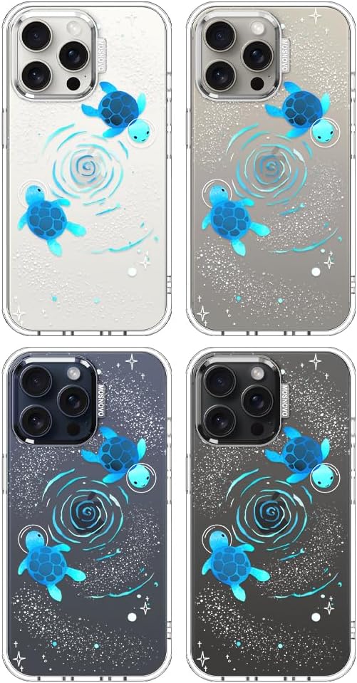 MOSNOVO Case for iPhone 15 Pro Max, [Buffertech 6.6ft Military-Grade Drop Protection] [Anti Peel Off Tech] Clear TPU Bumper Phone Case Cover Design - Space Turtle
