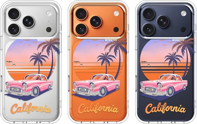 MOSNOVO for iPhone 17 Pro Case, Shockproof Military-Grade Protection 6.6ft Drop Tested, Camera Control, Clear Phone Case for iPhone 17 Pro, Cali Cruise Design
