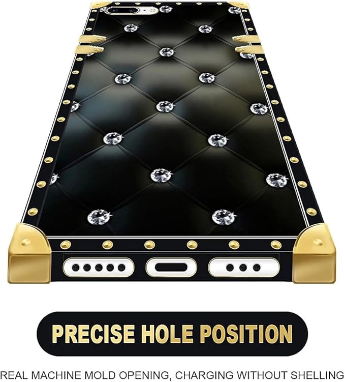 Compatible with iPhone 8 7 SE Case, Shiny Black Sofa Crystal Luxury Golden Decoration for Girl Women Soft TPU Shockproof Protective Hard PC Back for iPhone 8 7 SE