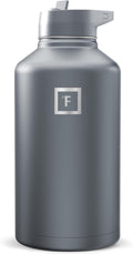 IRON °FLASK Camping & Hiking Hydration Flask with Straw, Wide Mouth Insulated Stainless Steel Sports Water Bottle - Graphite 64 oz - Straw (1 Lid)