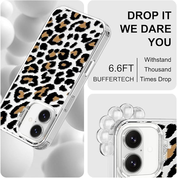 MOSNOVO for iPhone 17 Case | Military Grade 6.6ft Drop Tested | Camera Control | Clear with Leopard Print Design
