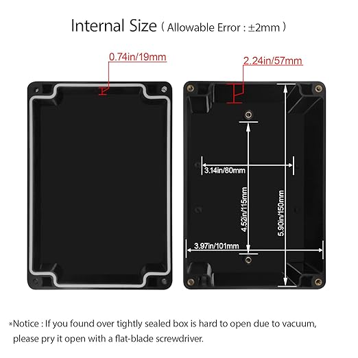 LeMotech Electrical Box ABS Plastic Project Box IP65 Waterproof Junction Box Project Case Universal Enclosure for Electronics Black 6.2X 4.2X 3.4 inch (160x110x90mm)（Pack of 1