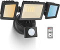LED Security Lights Motion Sensor, 36W 3000LM Flood Lights Outdoor Motion Sensor with Remote, Dimmable Brightness 3000K-6000K CCT IP65 3 Heads Outdoor Security Light for House Garage Yard 1 Pack