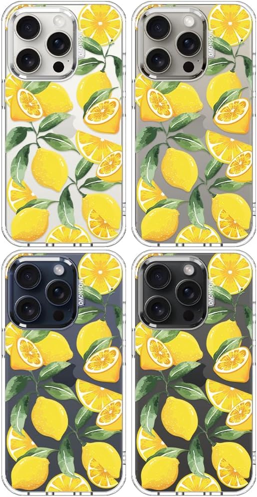 MOSNOVO Case for iPhone 15 Pro, [Buffertech 6.6ft Military-Grade Drop Protection] [Anti Peel Off Tech] Clear TPU Bumper Phone Case Cover Design - Lemon