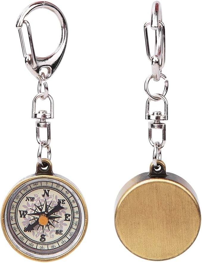 Mini Compass Keyring, 2Pcs Vintage Portable Zinc Alloy Compact Pocket Compass Keychain for Outdoor Navigation Tools, Handheld Compass