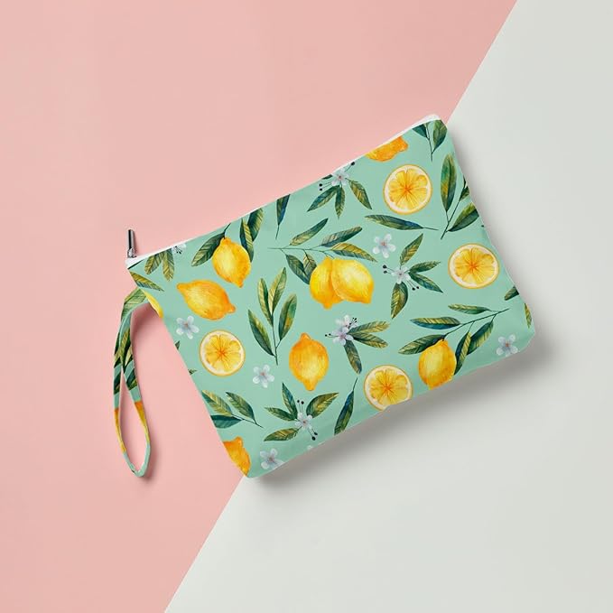 Fokongna Wet Bag for Swimsuit Travel Makeup Bag, Waterproof Large Capacity for Women Girls Mom Sister Friends, lemon Gifts Decor