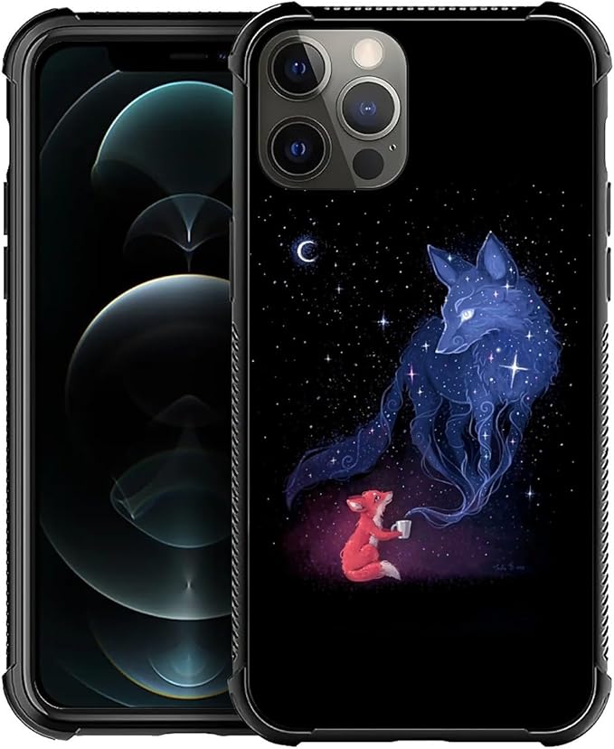for iPhone 11 Pro Max Case, Galaxy Fox Wolf Pattern Graphic Design Girl Boy Soft Silicone Hard Acrylic Shock Protection for iPhone 11 Pro Max