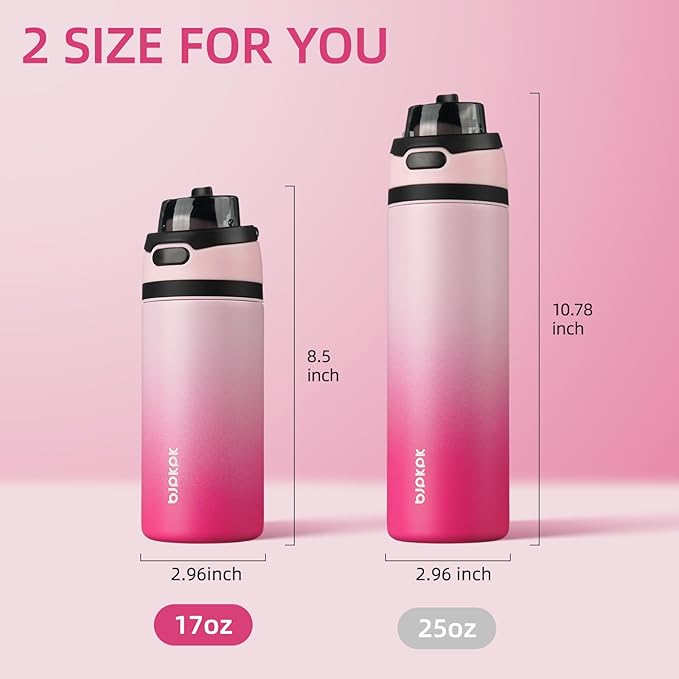 BJPKPK 17oz Insulated Water Bottle with 2-1 Straw Spout Lid, Stainless Steel Metal Water Bottles with Carry Handle, BPA Free, Leak-Proof, Fits in Car Cup Holder, Thermo for Sports,Cherry