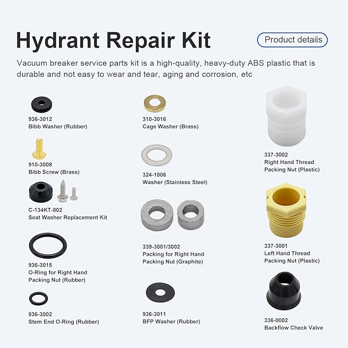 630-7755 Wall Hydrant Repair Kit for Outdoor Faucet Repair Kit 500 400 300 Series Part 630-7755 Wall Hydrant Complete Service Kit