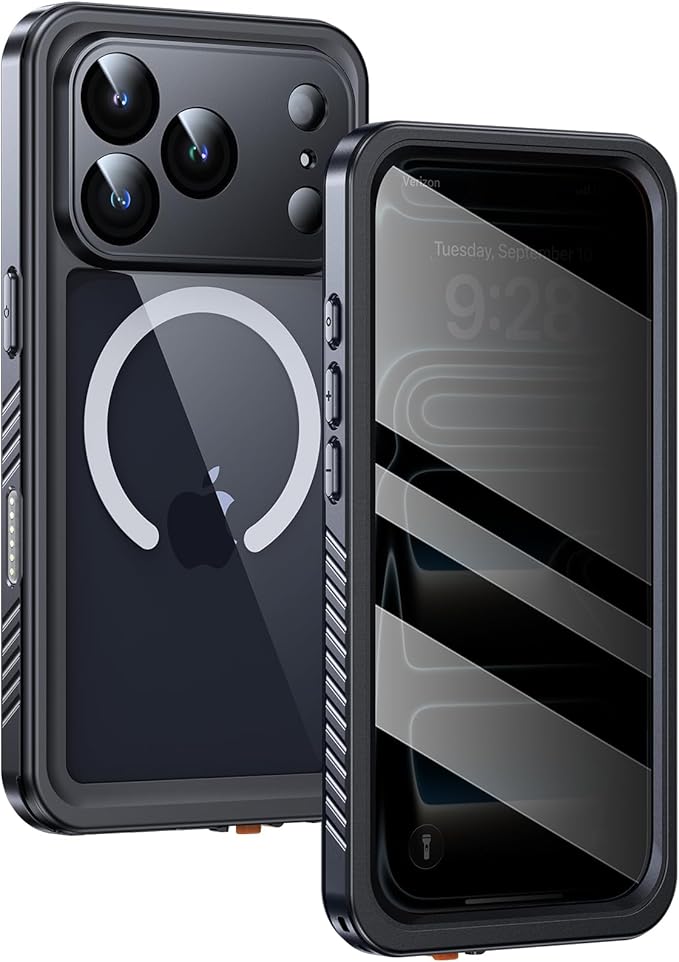 Lanhiem Magnetic for iPhone 17 Pro Case Waterproof, Built in Screen Protector & Camera Protection, [Compatible with MagSafe] Full Body Dustproof Heavy Duty Rugged Phone Case 6.3'' (Privacy Black)