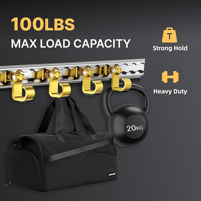 4 Pack L Track Hooks with Single Stud Fitting, Spring-Loaded Adjustable Gear Hook, Aluminum L Track Accessories for Trailer, Truck, Garage, Tie Down System, 100LBS Max Load Capacity – Gold