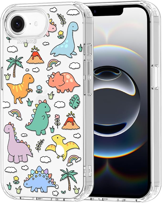 MOSNOVO for iPhone 17e Case/iPhone 16e Case, Shockproof Military-Grade Protection 6.6ft Drop Tested, Clear Phone Case for iPhone 16e / iPhone 17e, Dinosaur Land Design