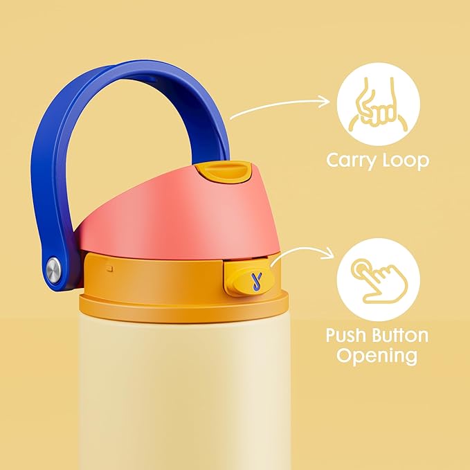 18 oz Kids Water Bottle for School: Meoky 18 oz Stainless Steel Insulated Water Bottle with 2-in-1 Straw and Spout Lid - Leak Proof, Fits in Car Cup Holder, BPA-Free for Boys Girls, Misty Horizon