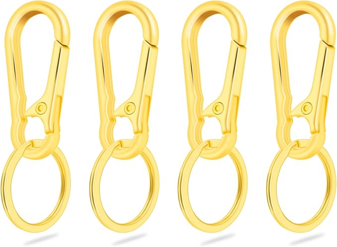 CooBigo 4Pack Small Keychain Rings, Metal Key Carabiner Clip, Mini EDC Key Ring Chain Holder Organizer for Purse Charm Hook, Car Keychain, Paracord Keychain Lanyard, Men and Women Key Fob (Gold)