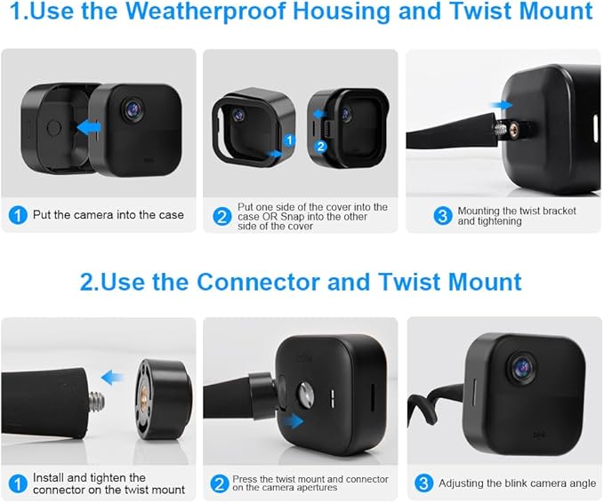 Gresur 2-Pack Flexible Twist Mount for Blink Outdoor 4 / 3rd Gen/Outdoor 2K+ Camera, with Weatherproof Protective Housing and Blink Sync Module Outlet Wall Mount (Black, 2Pack)