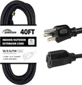 40FT Outdoor Extension Cord-16/3 SJTW Durable Black Extension Cable with 3 Prong Grounded Plug for Safety,Great for Outside Christmas Decorations