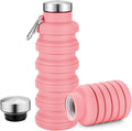 Collapsible Water Bottles 17oz, Portable Leak-Proof Travel Water Bottle, Reusable BPA Free Silicone Foldable Water Bottle with Carabiner for Gym, Traveling, Camping, Hiking, Sports-Pink