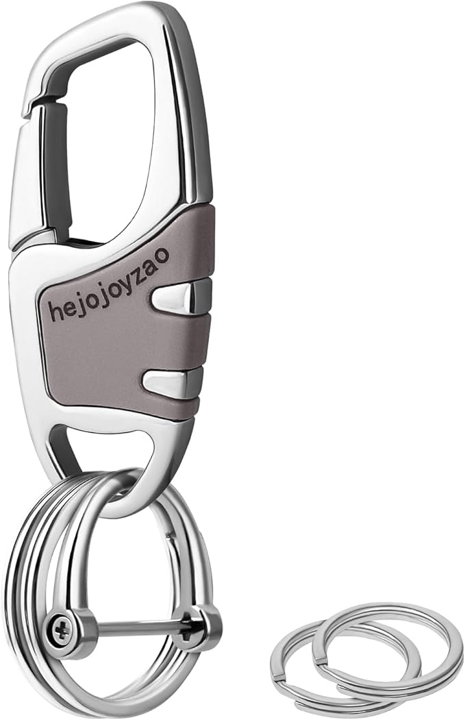 Keychain with Carabiner Clip, 4 Heavy Duty Key Rings and D Ring for Men's Car Key Fob Holder Fits Belt Loops
